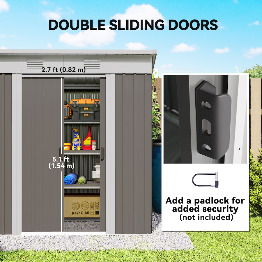 Image 929794_ALTMORE4.jpg, Product 929-794 / Price $249.99, Outsunny 5.7' x 3.6' Metal Outdoor Storage Shed w/ Sliding Doors Light Grey from Outsunny on TSC.ca's Home & Garden department