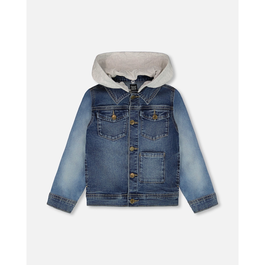 Image 930025_ST01.jpg, Product 930-025 / Price $33.00, Denim Jacket with Removable French Terry Hood from Deux par Deux on TSC.ca's Fashion department