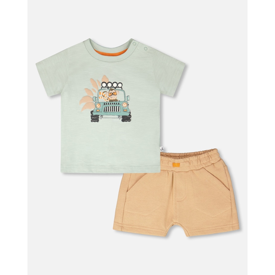 Image 930407_ST01.jpg, Product 930-407 / Price $22.50, Organic Cotton Monkey Short Sleeve T-Shirt and Short Set from Deux par Deux on TSC.ca's Fashion department