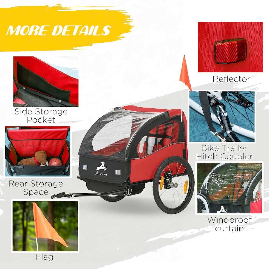 Image 930599_ALTMORE6.jpg, Product 930-599 / Price $198.99, Aosom 2 Seat Bike Trailer for Kids, Bicycle Trailer with Storage Bag, Red from Aosom on TSC.ca's Toys & Hobbies department