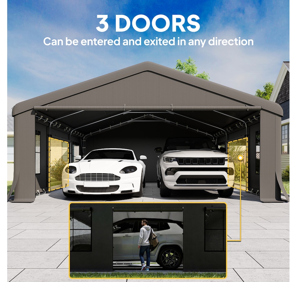 Image 930600_ALTMORE5.jpg, Product 930-600 / Price $729.99, Outsunny 20' x 20' Heavy Duty Carport, Portable Garage with Doors, Windows from Outsunny on TSC.ca's Home & Garden department