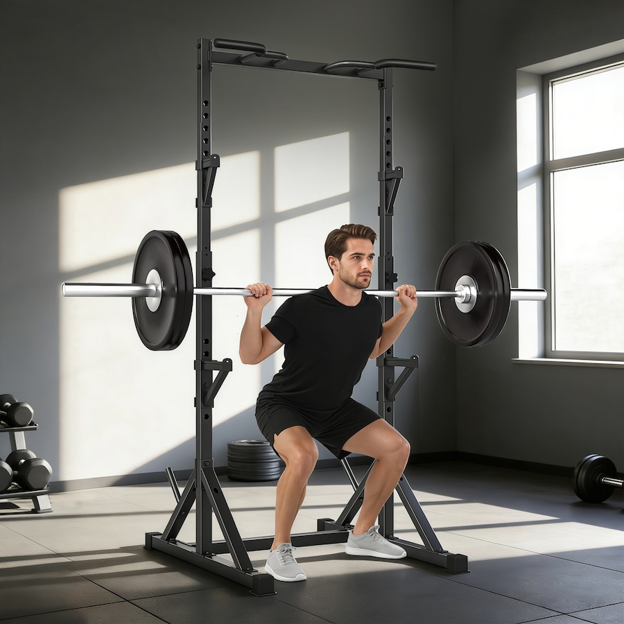 Image 930613_ALTMORE1.jpg, Product 930-613 / Price $169.99, Soozier Adjustable Squat Rack, Multi-Function Bench Press, Black from Soozier on TSC.ca's Health & Fitness department