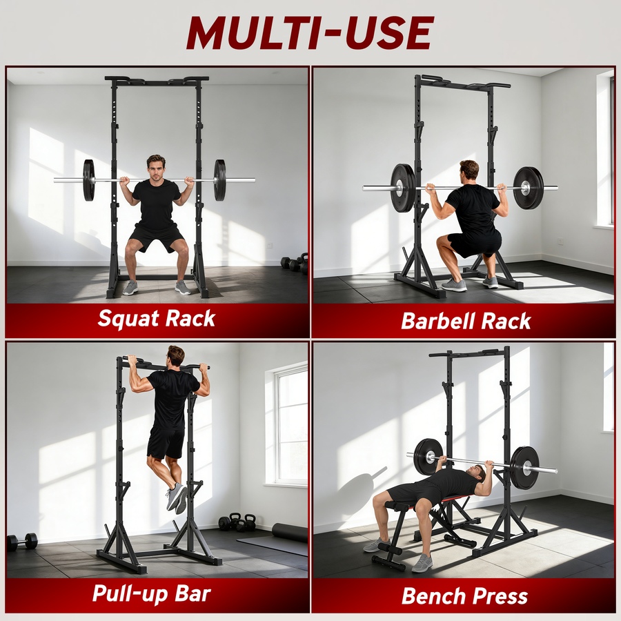 Image 930613_ALTMORE3.jpg, Product 930-613 / Price $169.99, Soozier Adjustable Squat Rack, Multi-Function Bench Press, Black from Soozier on TSC.ca's Health & Fitness department