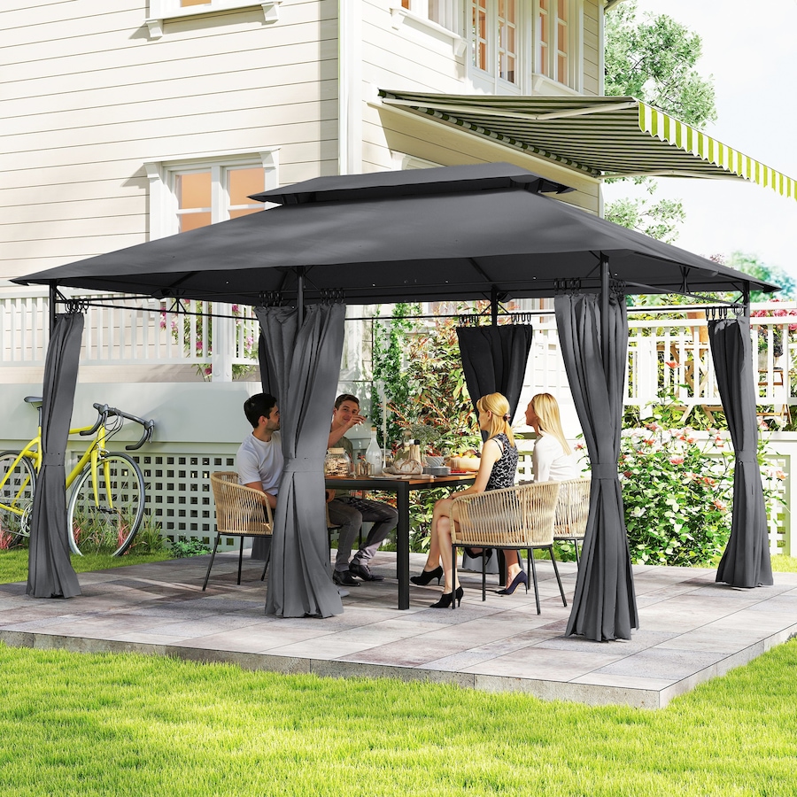 Image 930621_ALTMORE1.jpg, Product 930-621 / Price $267.99, Outsunny 10 x 13 ft Double Roof Patio Gazebo with Curtains,Grey from Outsunny on TSC.ca's Home & Garden department