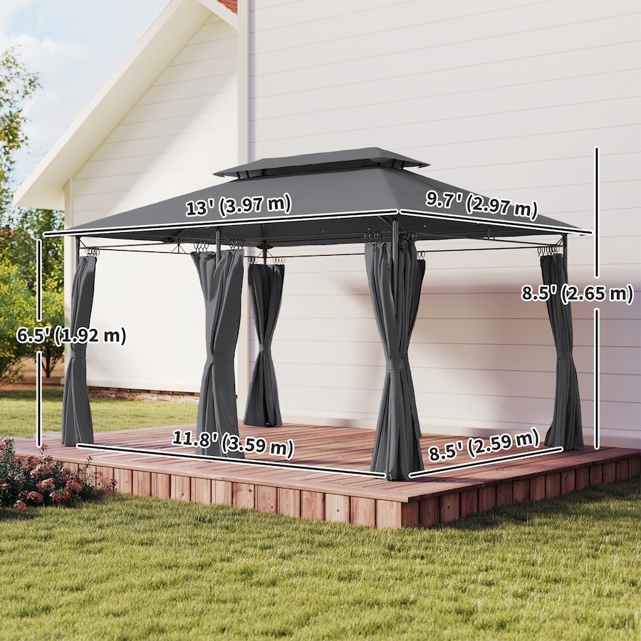 Image 930621_ALTMORE2.jpg, Product 930-621 / Price $267.99, Outsunny 10 x 13 ft Double Roof Patio Gazebo with Curtains,Grey from Outsunny on TSC.ca's Home & Garden department