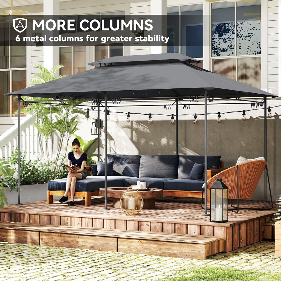 Image 930621_ALTMORE4.jpg, Product 930-621 / Price $267.99, Outsunny 10 x 13 ft Double Roof Patio Gazebo with Curtains,Grey from Outsunny on TSC.ca's Home & Garden department