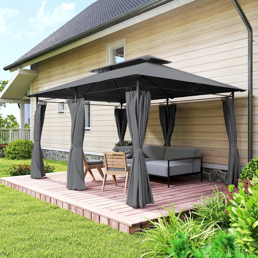 Image 930621_ALTMORE6.jpg, Product 930-621 / Price $267.99, Outsunny 10 x 13 ft Double Roof Patio Gazebo with Curtains,Grey from Outsunny on TSC.ca's Home & Garden department