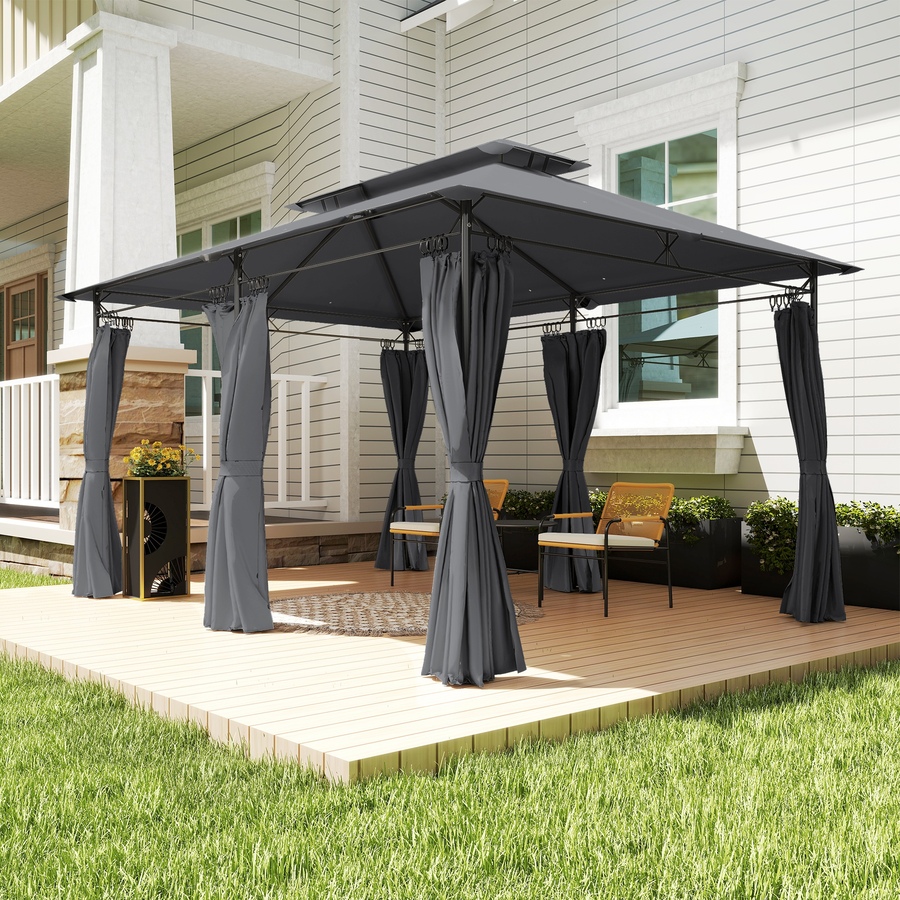 Image 930621_ALTMORE7.jpg, Product 930-621 / Price $267.99, Outsunny 10 x 13 ft Double Roof Patio Gazebo with Curtains,Grey from Outsunny on TSC.ca's Home & Garden department
