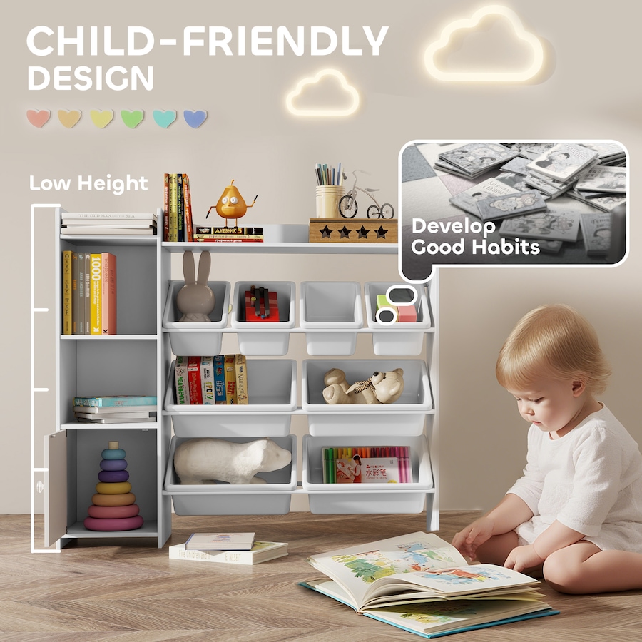 Image 930965_ALTMORE4.jpg, Product 930-965 / Price $125.99, Qaba Kids Toy Storage Organizer with 8 Removable Storage Bins, White from Qaba on TSC.ca's Home & Garden department
