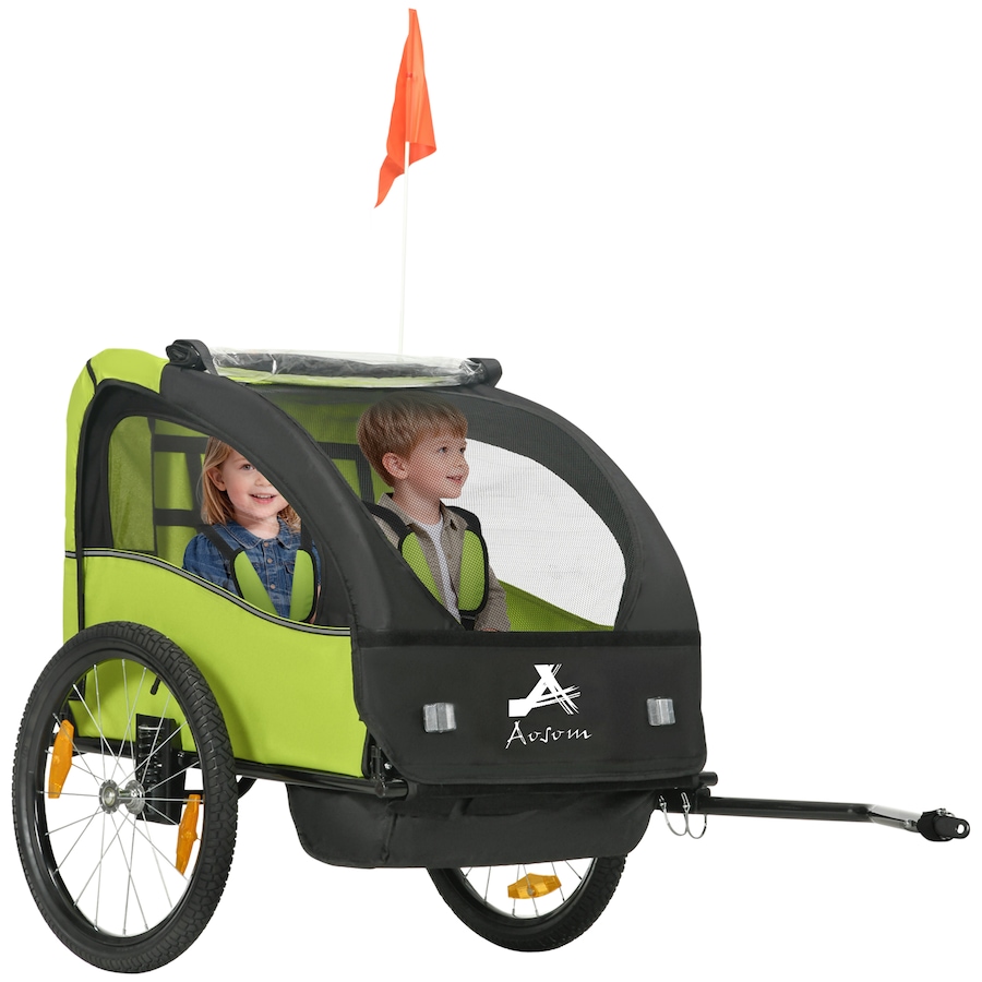 Image 930966.jpg, Product 930-966 / Price $199.99, Aosom 2 Seat Bike Trailer for Kids, Bicycle Trailer with Storage Bag, Green from Aosom on TSC.ca's Toys & Hobbies department