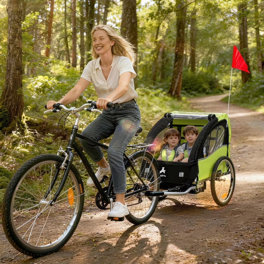Image 930966_ALTMORE1.jpg, Product 930-966 / Price $199.99, Aosom 2 Seat Bike Trailer for Kids, Bicycle Trailer with Storage Bag, Green from Aosom on TSC.ca's Toys & Hobbies department