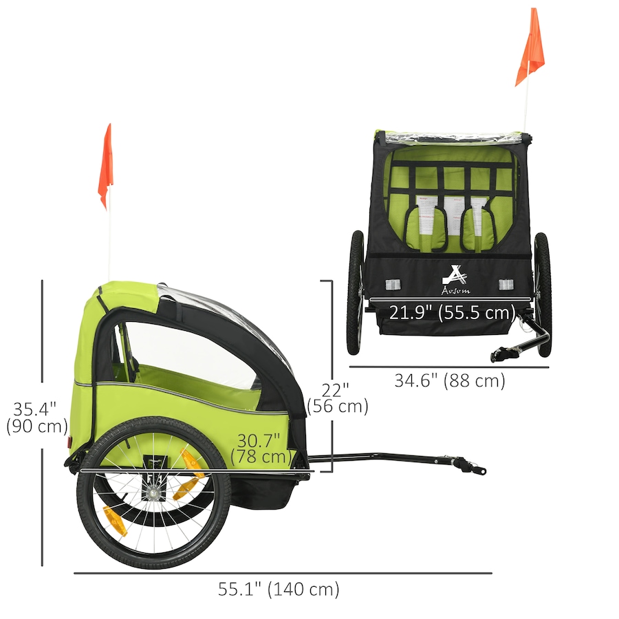 Image 930966_ALTMORE2.jpg, Product 930-966 / Price $199.99, Aosom 2 Seat Bike Trailer for Kids, Bicycle Trailer with Storage Bag, Green from Aosom on TSC.ca's Toys & Hobbies department