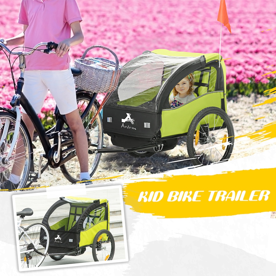 Image 930966_ALTMORE3.jpg, Product 930-966 / Price $199.99, Aosom 2 Seat Bike Trailer for Kids, Bicycle Trailer with Storage Bag, Green from Aosom on TSC.ca's Toys & Hobbies department