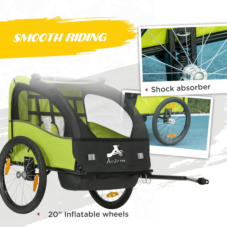 Image 930966_ALTMORE4.jpg, Product 930-966 / Price $199.99, Aosom 2 Seat Bike Trailer for Kids, Bicycle Trailer with Storage Bag, Green from Aosom on TSC.ca's Toys & Hobbies department