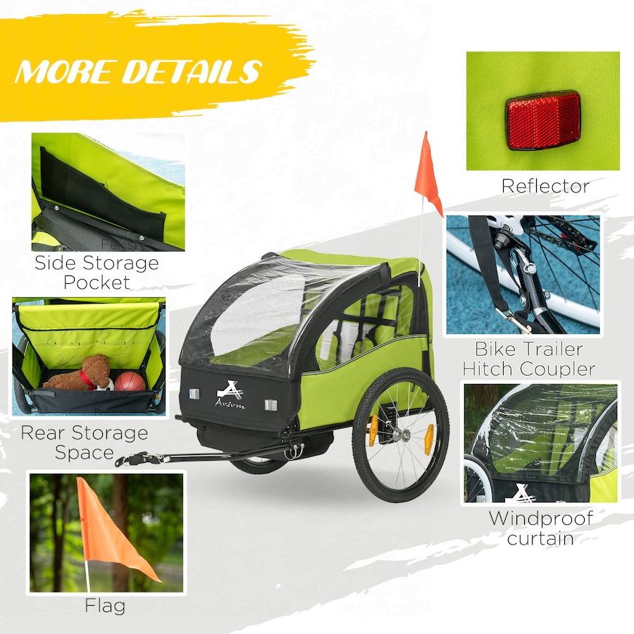 Image 930966_ALTMORE6.jpg, Product 930-966 / Price $199.99, Aosom 2 Seat Bike Trailer for Kids, Bicycle Trailer with Storage Bag, Green from Aosom on TSC.ca's Toys & Hobbies department