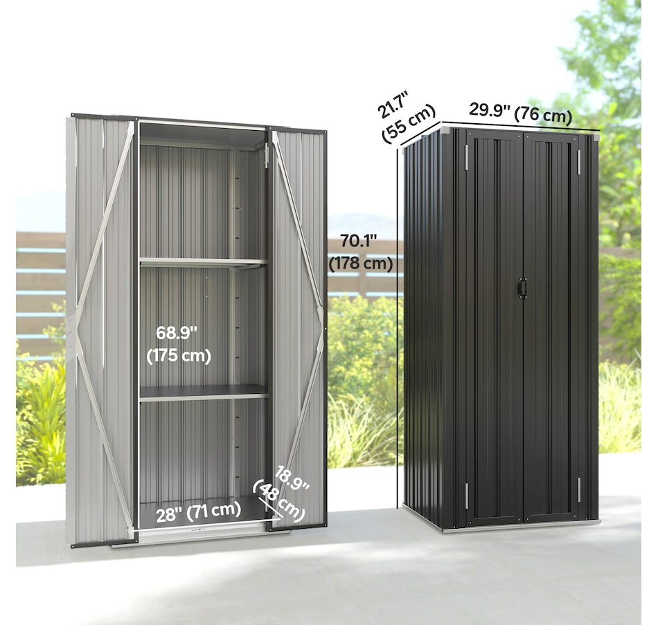 Image 930972_ALTMORE2.jpg, Product 930-972 / Price $229.99, Outsunny Outdoor Storage Shed with Double Doors 29.9" x21.7" x70.1", Dark Grey from Outsunny on TSC.ca's Home & Garden department