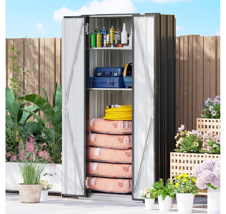 Image 930972_ALTMORE7.jpg, Product 930-972 / Price $229.99, Outsunny Outdoor Storage Shed with Double Doors 29.9" x21.7" x70.1", Dark Grey from Outsunny on TSC.ca's Home & Garden department