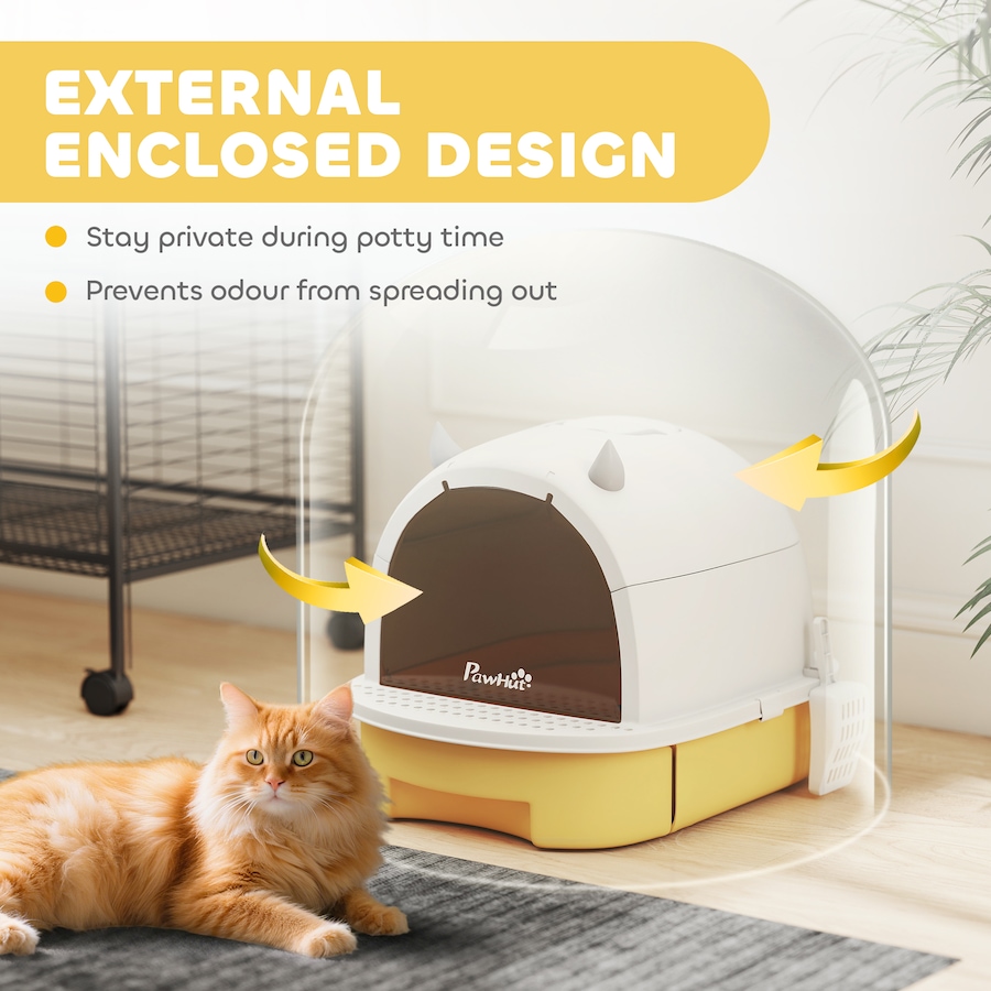 Image 930985_ALTMORE3.jpg, Product 930-985 / Price $49.99, PawHut Cat Litter Box, Enclosed Kitty Litter Box with Lid, Scoop, Yellow from PawHut on TSC.ca's Home & Garden department