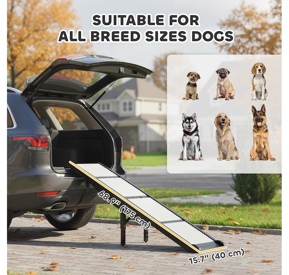 Image 930986_ALTMORE2.jpg, Product 930-986 / Price $99.99, PawHut Foldable Dog Car Ramp Non-Slip Surface, Support Leg, 69" x 15.7" from PawHut on TSC.ca's Home & Garden department