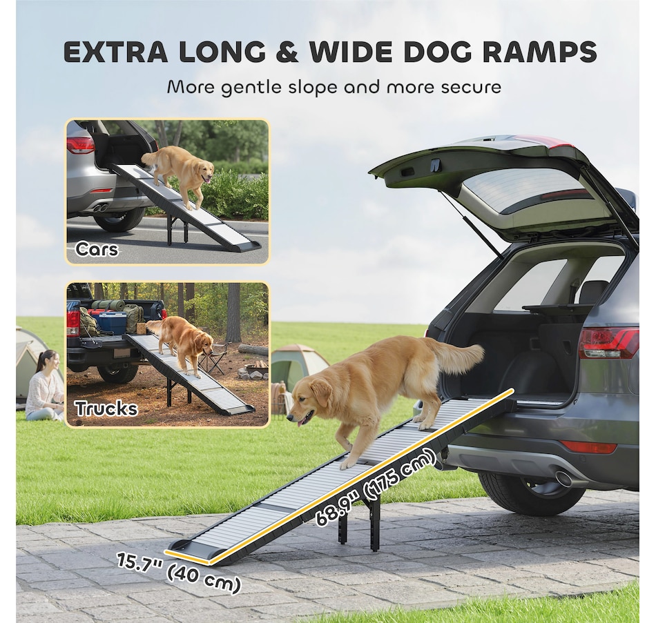 Image 930986_ALTMORE3.jpg, Product 930-986 / Price $99.99, PawHut Foldable Dog Car Ramp Non-Slip Surface, Support Leg, 69" x 15.7" from PawHut on TSC.ca's Home & Garden department