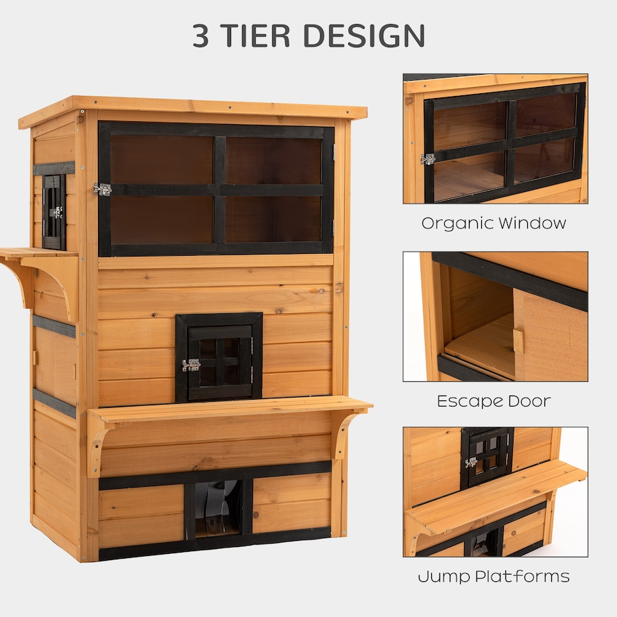 Image 930995_ALTMORE3.jpg, Product 930-995 / Price $189.99, PawHut 3-Story Cat House with Raised Floor, Escape Doors, Yellow from PawHut on TSC.ca's Home & Garden department
