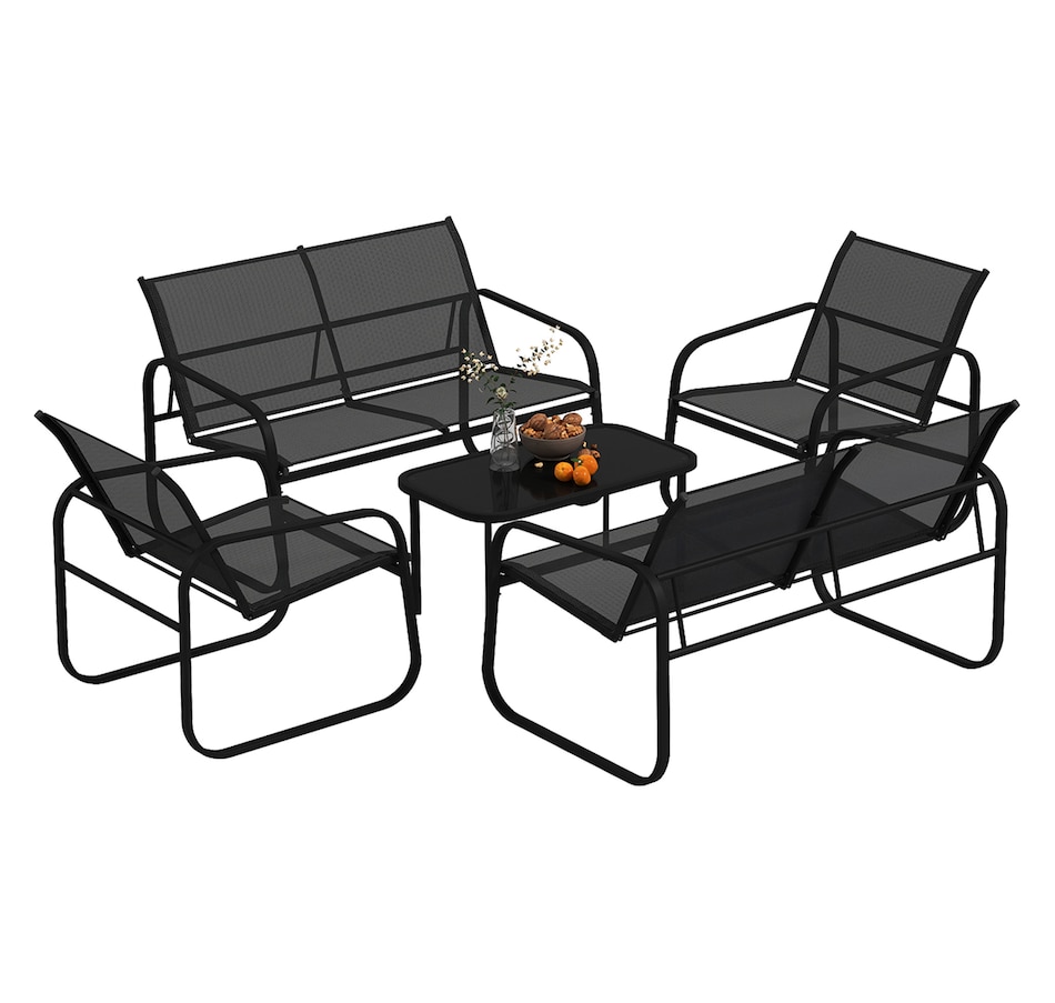 Image 931010.jpg, Product 931-010 / Price $279.99, Outsunny 5 Piece Patio Furniture Set, Metal Outdoor Conversation Set, Black from Outsunny on TSC.ca's Home & Garden department