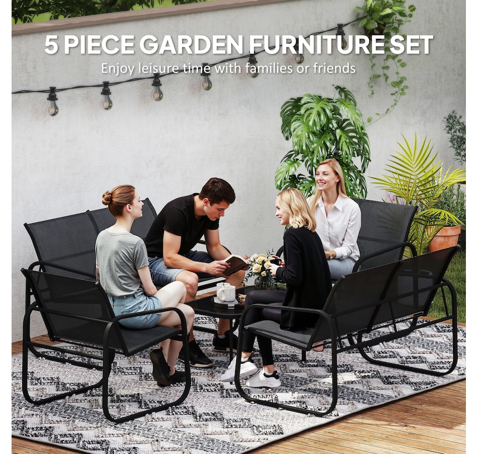 Image 931010_ALTMORE3.jpg, Product 931-010 / Price $279.99, Outsunny 5 Piece Patio Furniture Set, Metal Outdoor Conversation Set, Black from Outsunny on TSC.ca's Home & Garden department