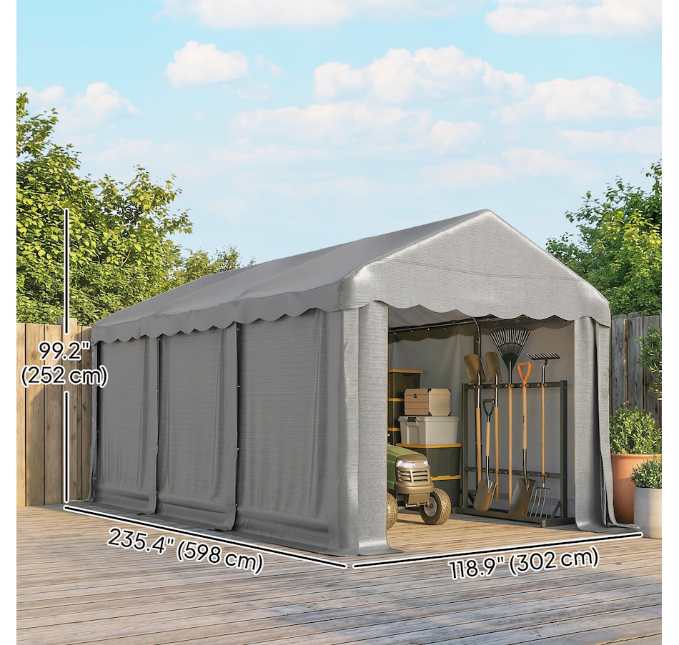 Image 931032_ALTMORE2.jpg, Product 931-032 / Price $249.99, Outsunny 20' x 10' Outdoor Storage Shed Tent with Roll-up Door, Light Grey from Outsunny on TSC.ca's Home & Garden department