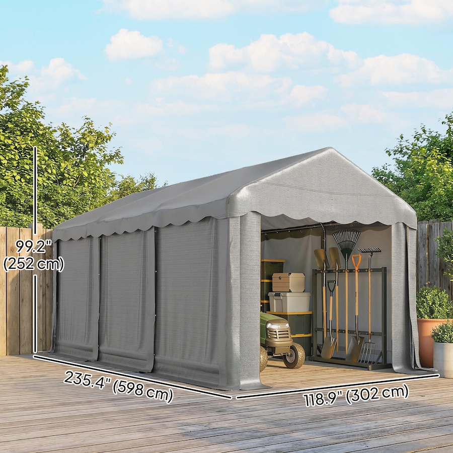 Image 931032_ALTMORE2.jpg, Product 931-032 / Price $269.99, Outsunny 20' x 10' Outdoor Storage Shed Tent with Roll-up Door, Light Grey from Outsunny on TSC.ca's Home & Garden department