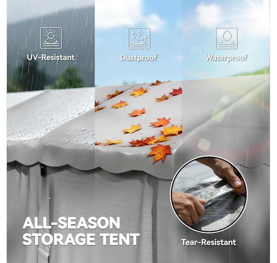 Image 931032_ALTMORE3.jpg, Product 931-032 / Price $249.99, Outsunny 20' x 10' Outdoor Storage Shed Tent with Roll-up Door, Light Grey from Outsunny on TSC.ca's Home & Garden department