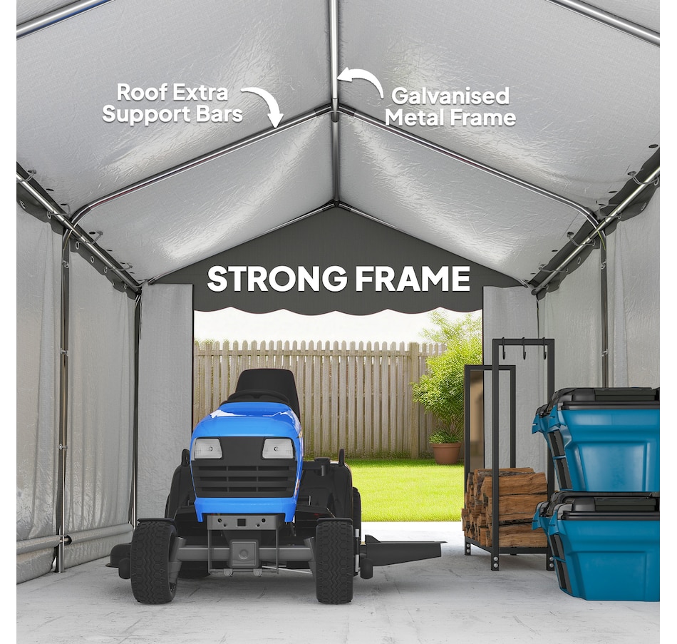 Image 931032_ALTMORE4.jpg, Product 931-032 / Price $249.99, Outsunny 20' x 10' Outdoor Storage Shed Tent with Roll-up Door, Light Grey from Outsunny on TSC.ca's Home & Garden department