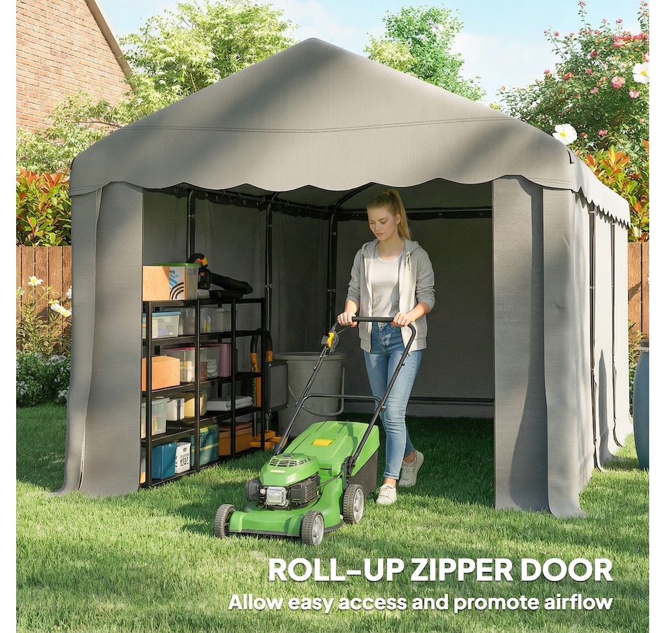 Image 931032_ALTMORE6.jpg, Product 931-032 / Price $249.99, Outsunny 20' x 10' Outdoor Storage Shed Tent with Roll-up Door, Light Grey from Outsunny on TSC.ca's Home & Garden department