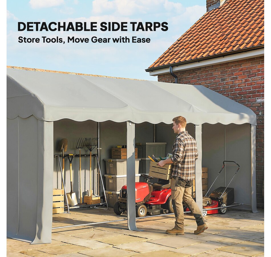 Image 931032_ALTMORE7.jpg, Product 931-032 / Price $249.99, Outsunny 20' x 10' Outdoor Storage Shed Tent with Roll-up Door, Light Grey from Outsunny on TSC.ca's Home & Garden department