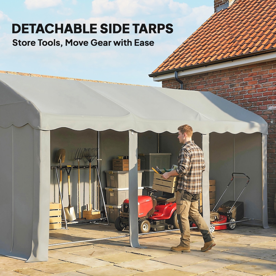Image 931032_ALTMORE7.jpg, Product 931-032 / Price $269.99, Outsunny 20' x 10' Outdoor Storage Shed Tent with Roll-up Door, Light Grey from Outsunny on TSC.ca's Home & Garden department