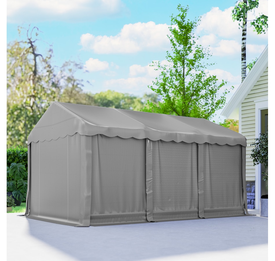 Image 931032_ALTMORE8.jpg, Product 931-032 / Price $249.99, Outsunny 20' x 10' Outdoor Storage Shed Tent with Roll-up Door, Light Grey from Outsunny on TSC.ca's Home & Garden department