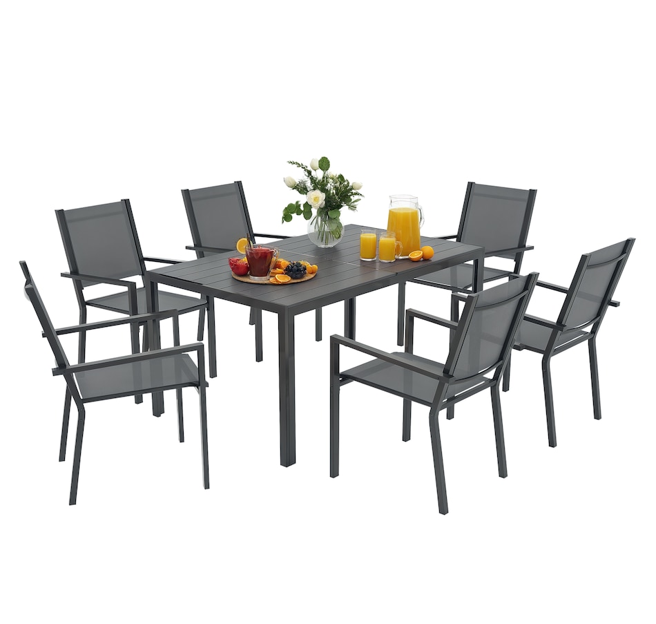 Image 931041.png, Product 931-041 / Price $439.99, Outsunny 7 Piece Outdoor Dining Set w/ 6 Stackable Chairs & Rectangle Table from Outsunny on TSC.ca's Home & Garden department