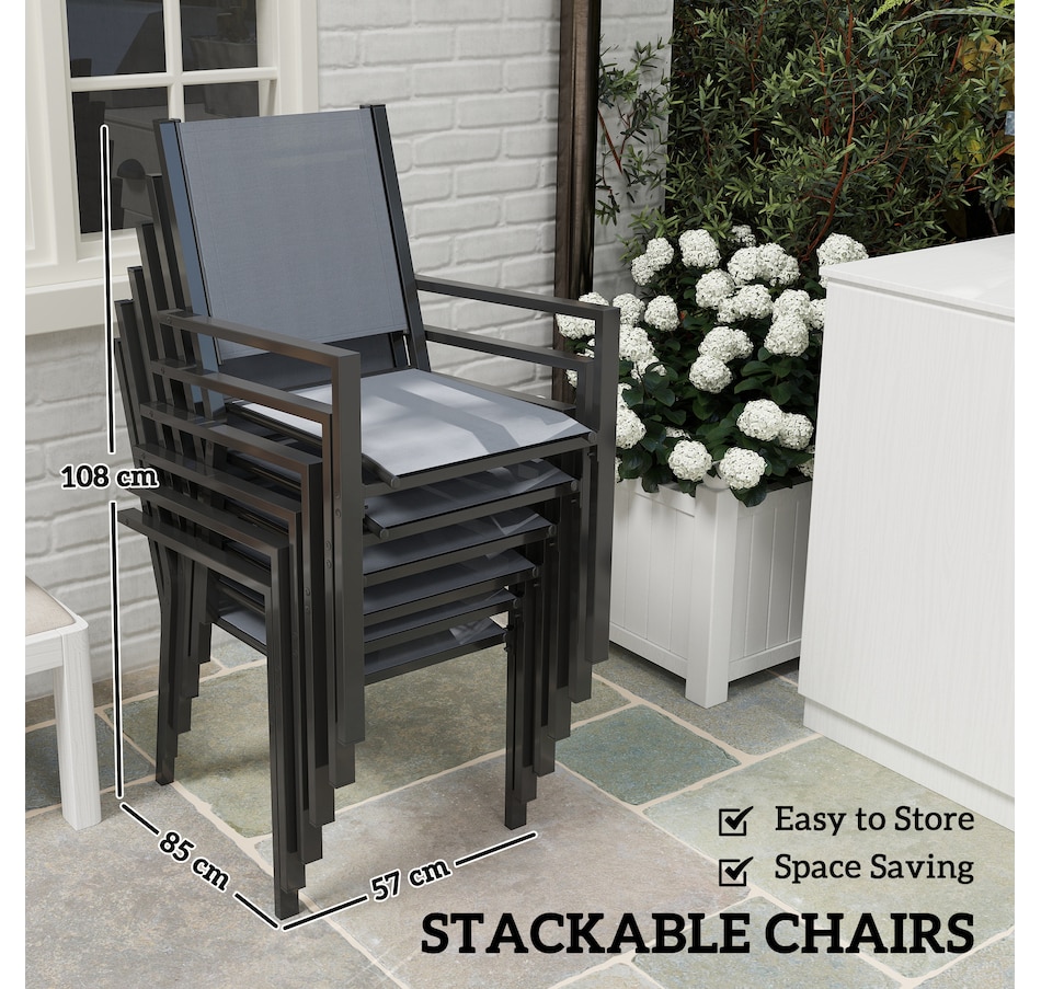 Image 931041_ALTMORE3.jpg, Product 931-041 / Price $439.99, Outsunny 7 Piece Outdoor Dining Set w/ 6 Stackable Chairs & Rectangle Table from Outsunny on TSC.ca's Home & Garden department