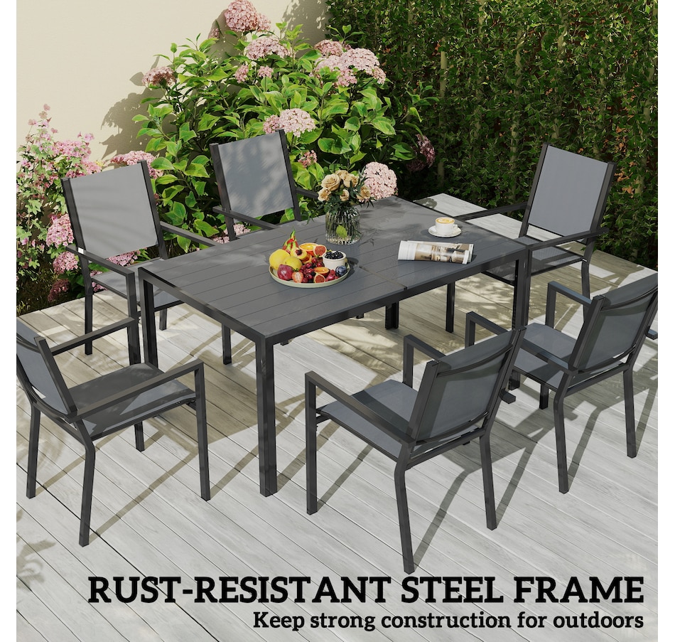 Image 931041_ALTMORE5.jpg, Product 931-041 / Price $439.99, Outsunny 7 Piece Outdoor Dining Set w/ 6 Stackable Chairs & Rectangle Table from Outsunny on TSC.ca's Home & Garden department