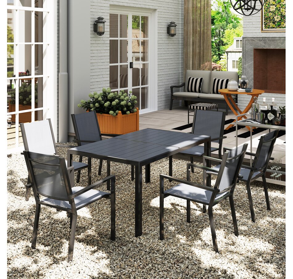 Image 931041_ALTMORE7.jpg, Product 931-041 / Price $439.99, Outsunny 7 Piece Outdoor Dining Set w/ 6 Stackable Chairs & Rectangle Table from Outsunny on TSC.ca's Home & Garden department