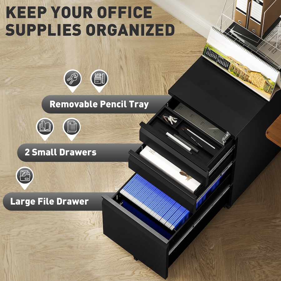 Image 931055_ALTMORE3.jpg, Product 931-055 / Price $175.09, Vinsett 3 Drawer File Cabinet Steel Filing Cabinet A4 Legal Letter Black from Vinsetto on TSC.ca's Home & Garden department