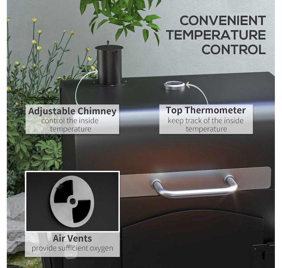 Image 931057_ALTMORE4.jpg, Product 931-057 / Price $259.99, Outsunny Charcoal Smoker, BBQ with Adjustable Charcoal Height, Black from Outsunny on TSC.ca's department