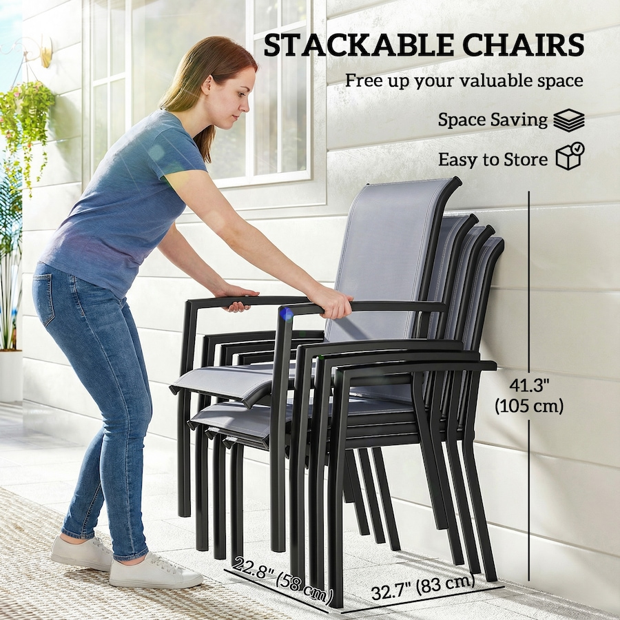 Image 931069_ALTMORE3.jpg, Product 931-069 / Price $229.99, Outsunny Patio Chairs Set of 4, Stackable Outdoor Dining Chairs, Grey from Outsunny on TSC.ca's Home & Garden department