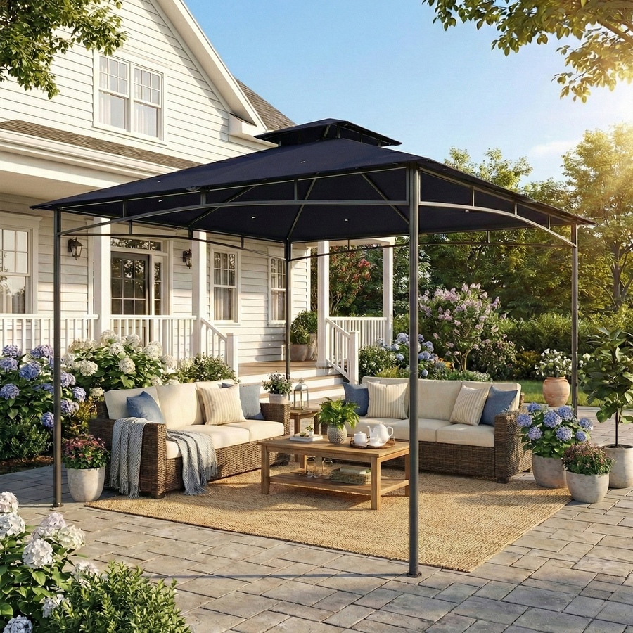 Image 931076_ALTMORE1.jpg, Product 931-076 / Price $179.99, Outsunny 10' x 10' Gazebo, Soft Top Garden Gazebo w/ 2-Tier Roof, Navy Blue from Outsunny on TSC.ca's Home & Garden department
