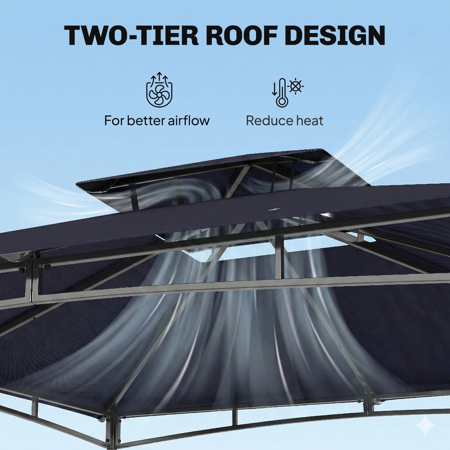 Image 931076_ALTMORE5.jpg, Product 931-076 / Price $179.99, Outsunny 10' x 10' Gazebo, Soft Top Garden Gazebo w/ 2-Tier Roof, Navy Blue from Outsunny on TSC.ca's Home & Garden department