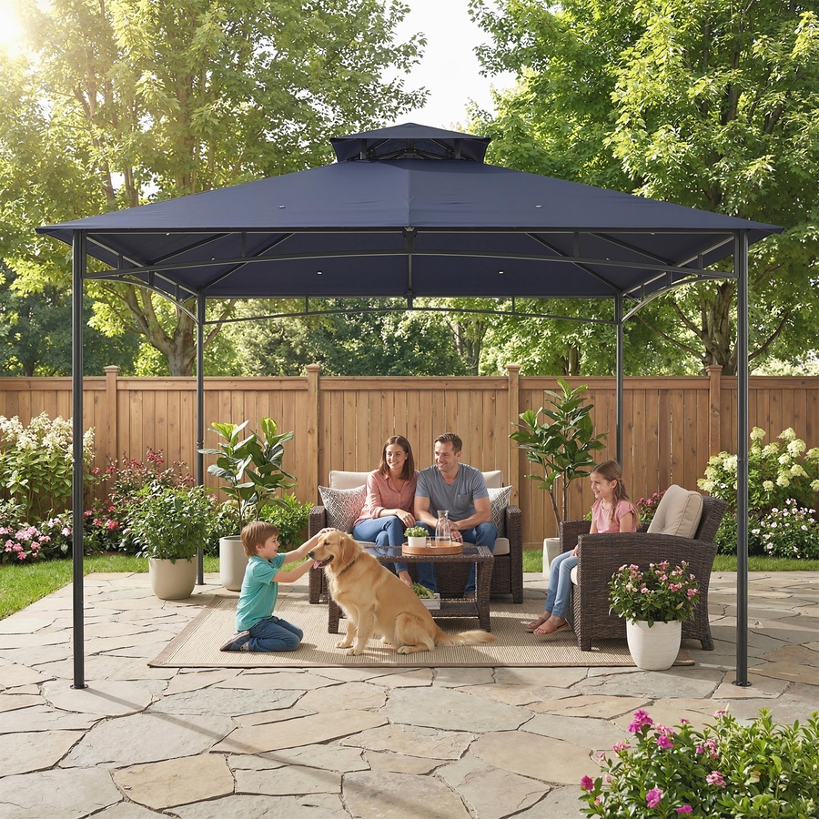 Image 931076_ALTMORE7.jpg, Product 931-076 / Price $179.99, Outsunny 10' x 10' Gazebo, Soft Top Garden Gazebo w/ 2-Tier Roof, Navy Blue from Outsunny on TSC.ca's Home & Garden department