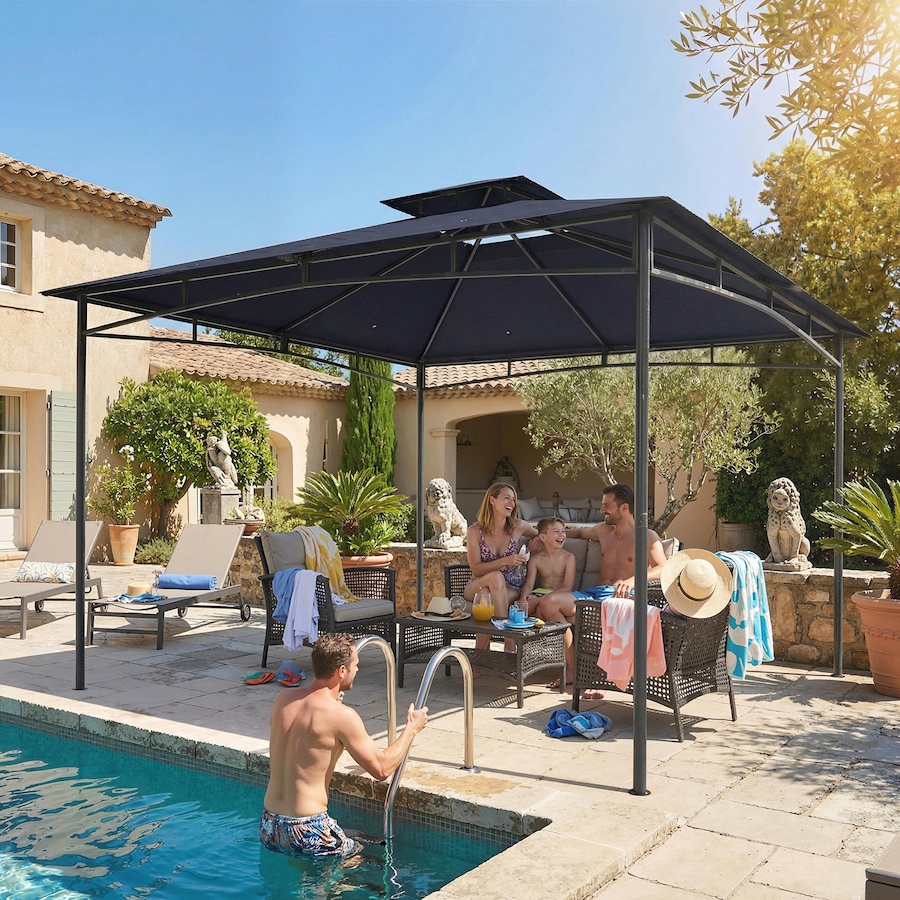 Image 931076_ALTMORE8.jpg, Product 931-076 / Price $179.99, Outsunny 10' x 10' Gazebo, Soft Top Garden Gazebo w/ 2-Tier Roof, Navy Blue from Outsunny on TSC.ca's Home & Garden department