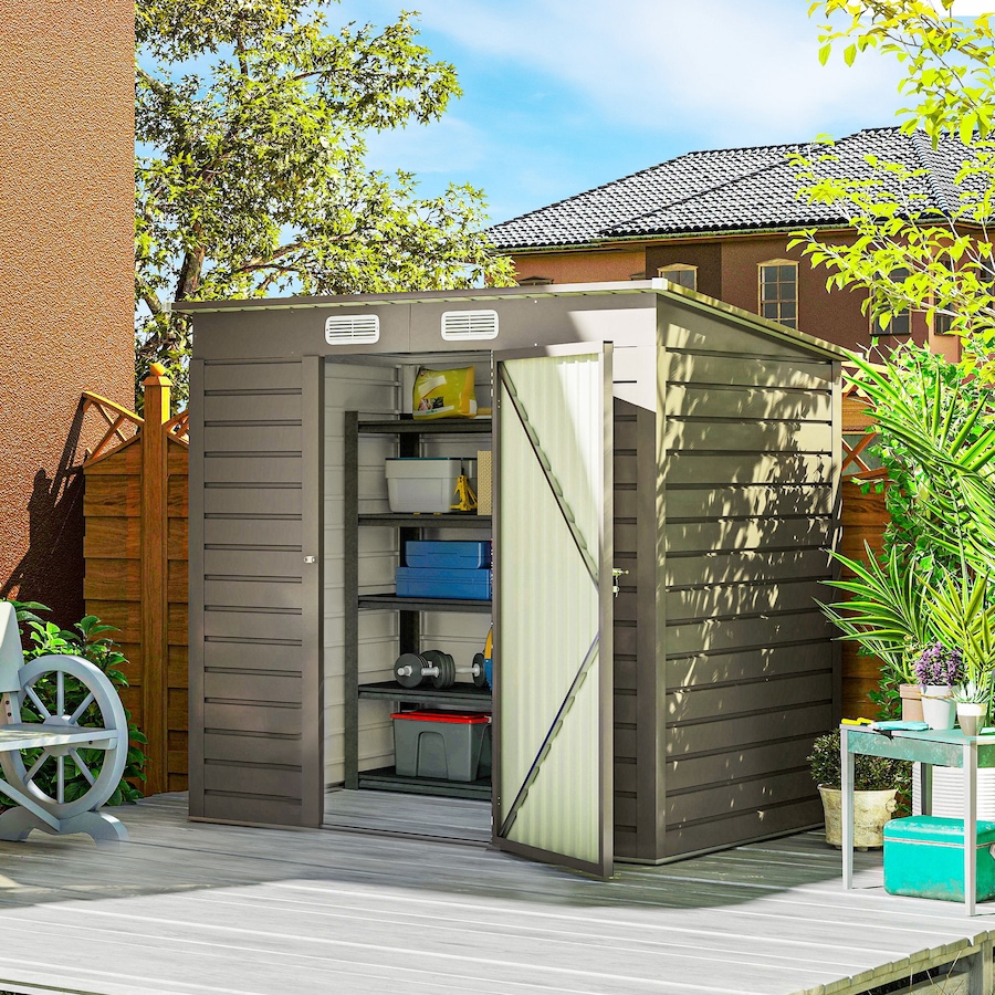 Image 931078_ALTMORE1.jpg, Product 931-078 / Price $289.99, Outsunny 6 x 4FT Metal Garden Storage Shed with 2 Vents, Light Grey from Outsunny on TSC.ca's Home & Garden department