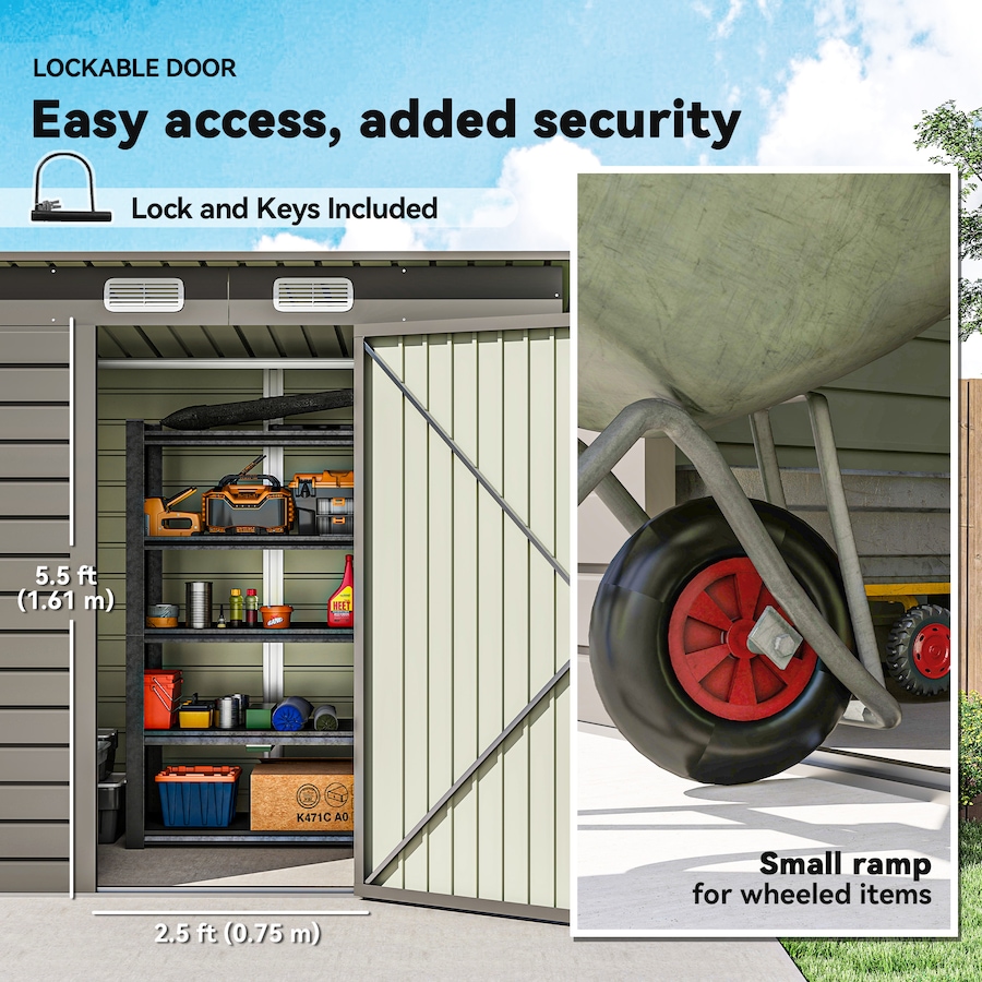 Image 931078_ALTMORE5.jpg, Product 931-078 / Price $289.99, Outsunny 6 x 4FT Metal Garden Storage Shed with 2 Vents, Light Grey from Outsunny on TSC.ca's Home & Garden department