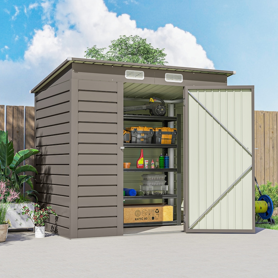 Image 931078_ALTMORE8.jpg, Product 931-078 / Price $289.99, Outsunny 6 x 4FT Metal Garden Storage Shed with 2 Vents, Light Grey from Outsunny on TSC.ca's Home & Garden department
