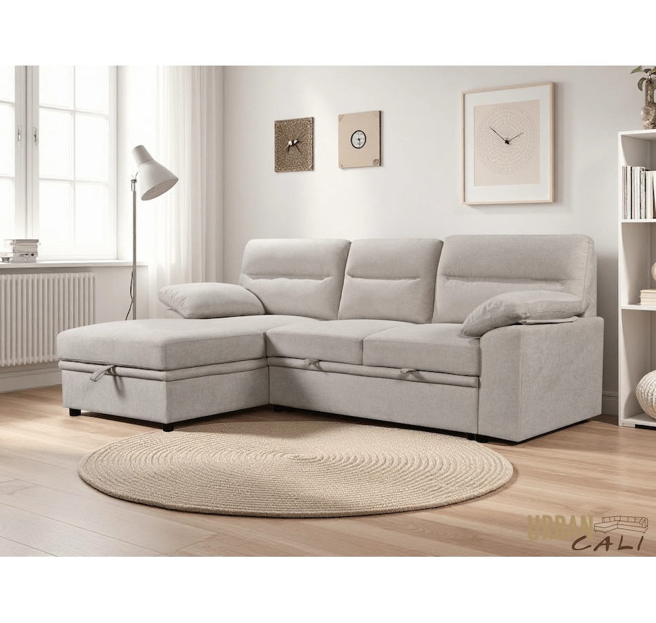 Image 931079_ALTMORE1.jpg, Product 931-079 / Price $1,779.99, Urban Cali Malibu 94.5" Wide Sleeper Sectional Sofa Bed with Pull Down Tray, Cupholders Wireless Charger and Storage Chaise from Urban Cali on TSC.ca's Home & Garden department